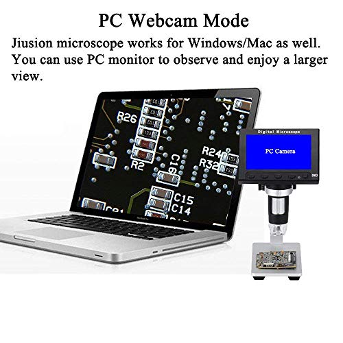 Jiusion 4.3inch Screen Full Color LCD Digital USB Microscope with 16G Micro SD Card, 10X - 500X Magnification Zoom Camera 1920X1080P Video Recording/Saving, PCB Coins Magnify for Windows, Mac