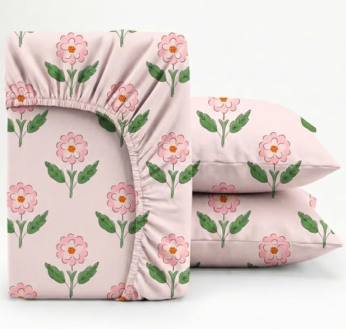 Image of BSB HOME Cloud Cotton King Size Fitted Bedsheet 78 x 72 + 10 Inches | 220 Thread Count Soft & Breathable Cotton Fitted Bed Sheet with Elastic, Deep Pocket Bedding for Home (Pink)