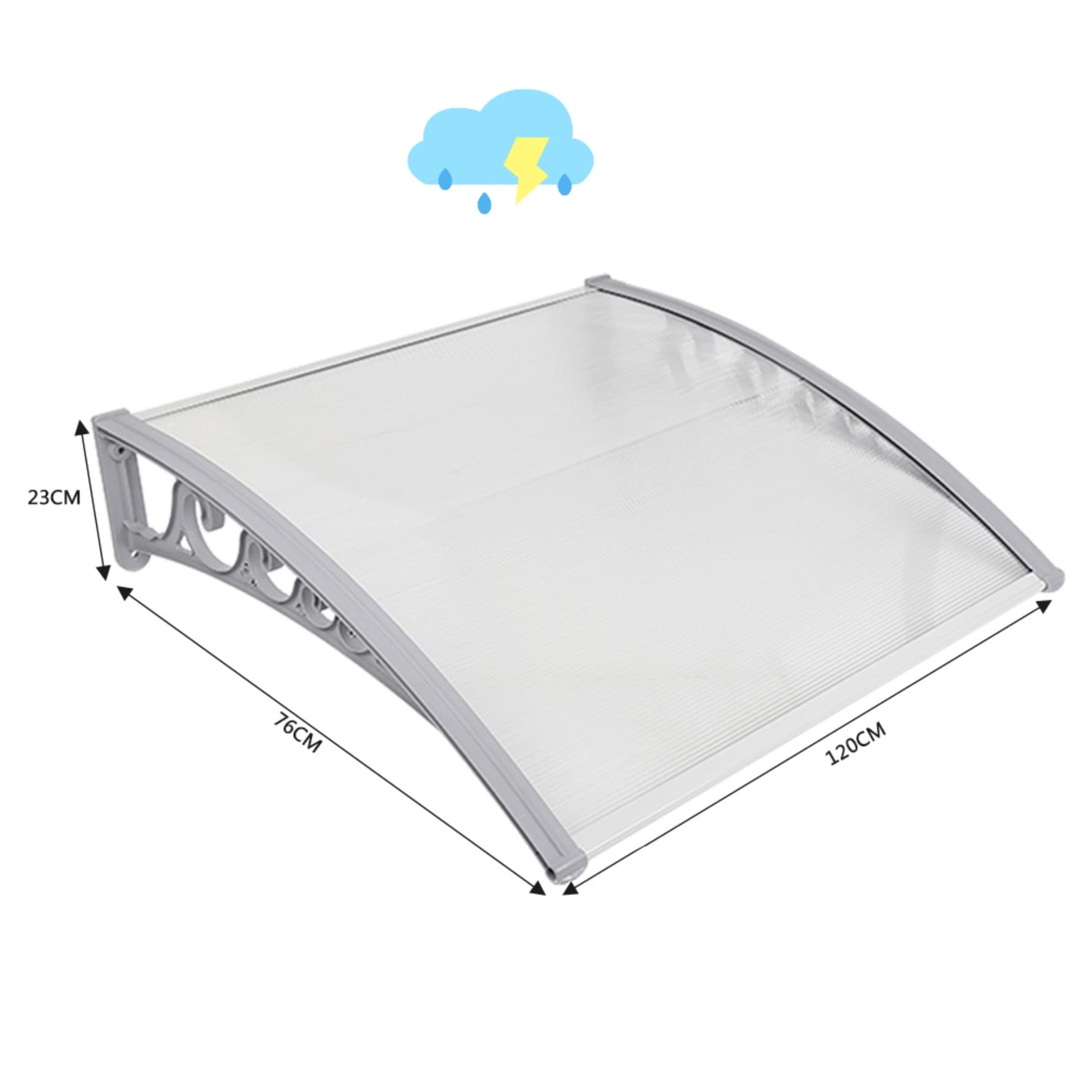 Marquesina para Puertas Ventanas Toldo Refugio de Nieve, Porche Delantero, Sombra Exterior, Techo, Hecho en Cubierta de Policarbonato,80*120cm