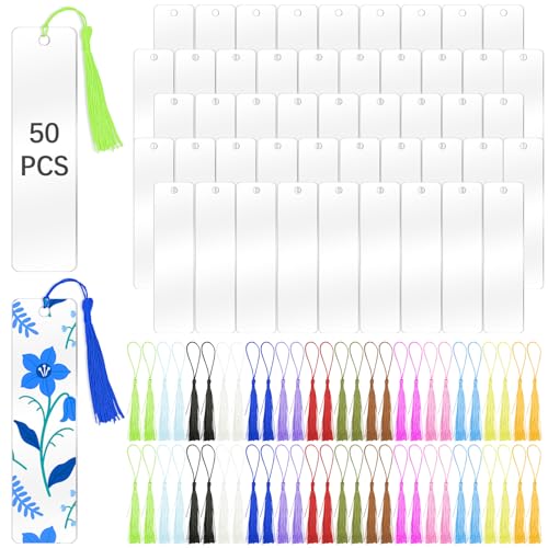 Marque-page vierge acrylique transparent lot de 50 avec pompon loisirs créatifs diy