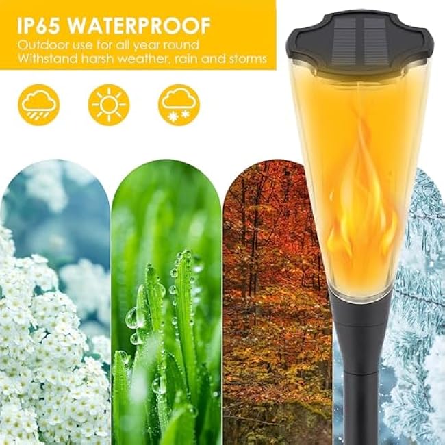 VEEKI Solar Lights Outdoor, 4Pack Flickering Flame Torch Light, Landscape Lighting Pathway Lights Outdoor Waterproof, Solar Flame Torches for Outside Garden Yard Patio Pathway Walkway Decor (4PC)