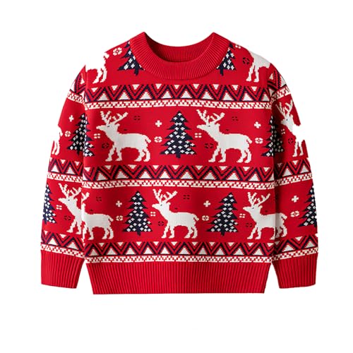 Merry Christmas Kids Sweater, Snowflake Print Long Sleeve Top, Green Knitwear with Bear