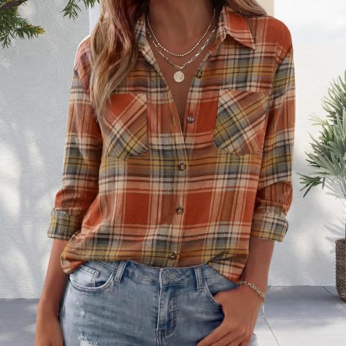 Flannel Shirt Women Plaid Lightweight Button Down Long Sleeve Work Blouse - image 3