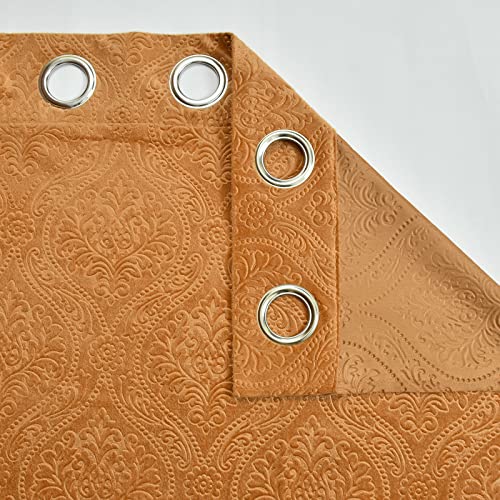 Image of Suede Velvet Embossed Room Darkening Door Curtain for Living Room, Bedroom, Hallway, 7 feet Long, Gold, Set of 1