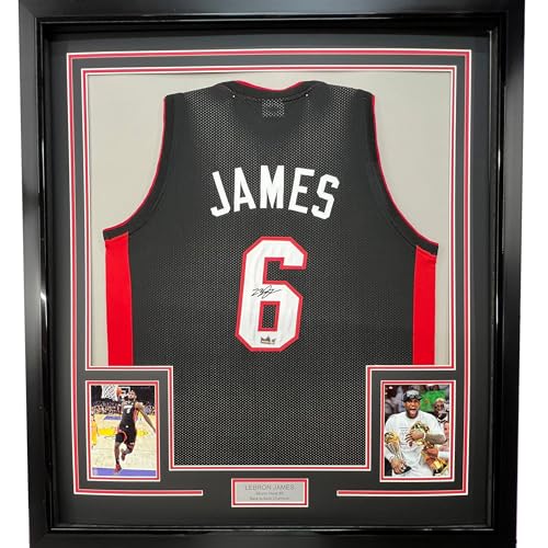 Framed Facsimile Autographed LeBron James 35x39 Miami Black Reprint Laser Auto Basketball Jersey