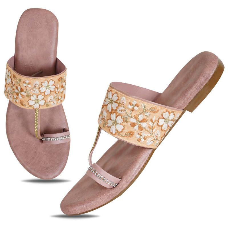 Image of DFR Flip Flops for Women Daily Use Comfortable Ethnic Embroidered Girls Slippers flipflops chappals
