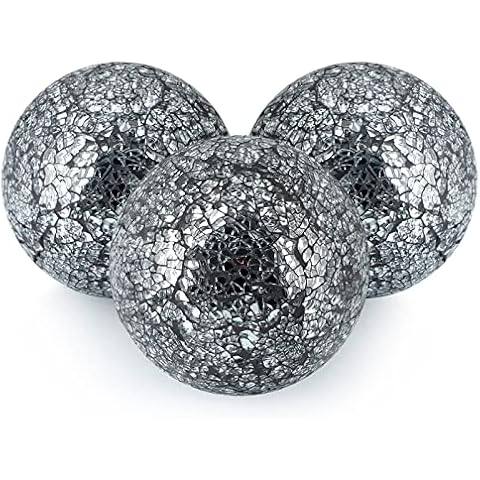 MDLUU Bolas de Esfera de Mosaico, 10 cm, decoración de tazón, decoración de Fiesta, decoración de Boda, Mesa de Comedor, Paquete de 3 Unidades (Negro Plateado) Cover