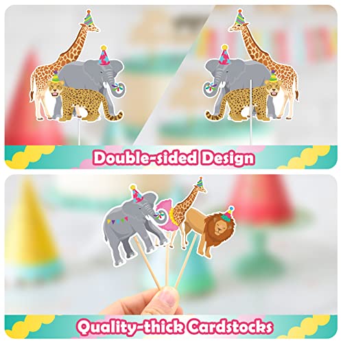 49Pcs Safari Party Cake Decorations Jungle Animals Cake Toppers Set For Wild Animals Birthday Baby Shower Party Favors Decorations Supplies #TOP3