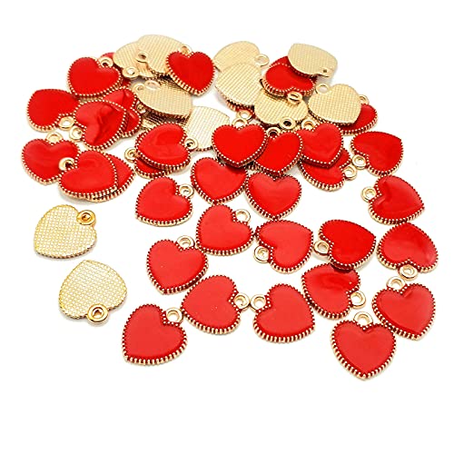 50Pcs Enamel Heart Charms for Jewelry Making,Jewelry Enamel Pendant Red Heart Shaped Pendant Dangle Charms for DIY Crafts,Earring,Necklace Bracelet Keychain,Jewelry Making,Supplies(Red)