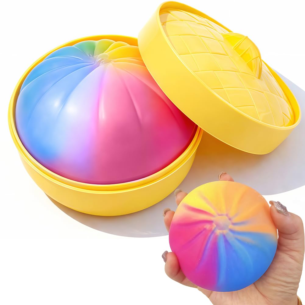 Giant Dumpling Squishy, Giant Dumpling Squishy Toy, Toy Dumplings with Steamer Box, Soft Squeeze Dough Hand Fidget Toys, Funny Slow-Rise Stress Toys, Colorful