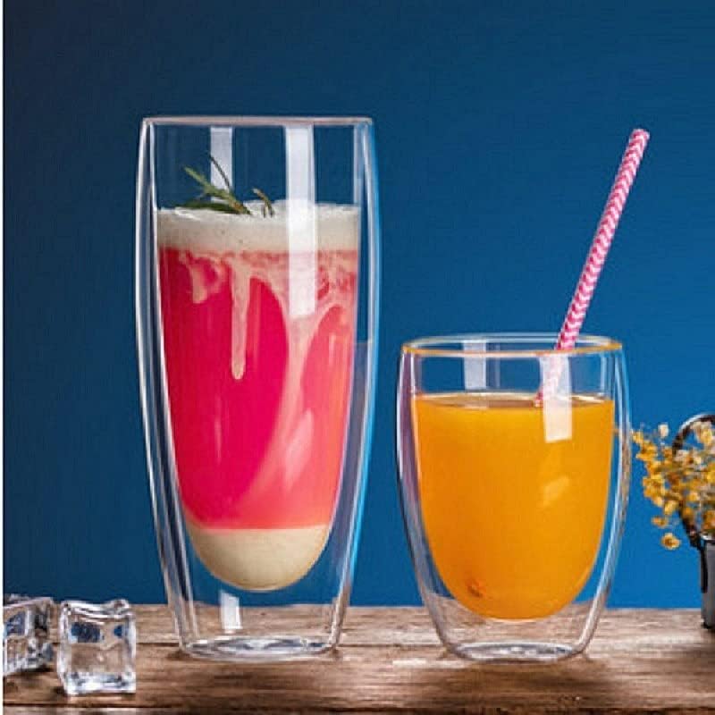 ダブルウォール グラス 2個セット 二重構造 グラス カップ タンブラーグラス 耐熱ガラス タンブラー おしゃれ コーヒーカップ ティーカップ シンプル 保温 保冷 透明 結露しない (650ml)