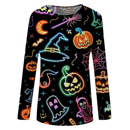 Halloween Shirts for Women Long Sleeve Plus Size Fashion Crewneck Comfortable Tshirts Halloween Costumes for Women