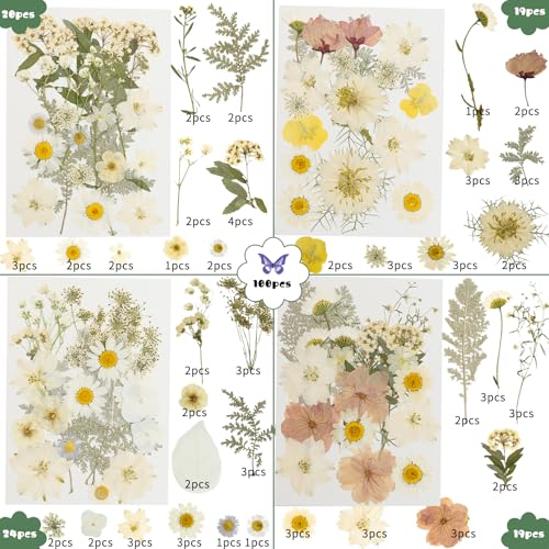Image of 186 Pcs Dried Pressed Flowers for Resin Crafts, Real Natural Pressed Flowers and Leaves Kit Butterfly Stickers Vacuum Sealed Dry Flowers for DIY Epoxy Resin Jewelry Molds, Candle Soap Making, Nail Art