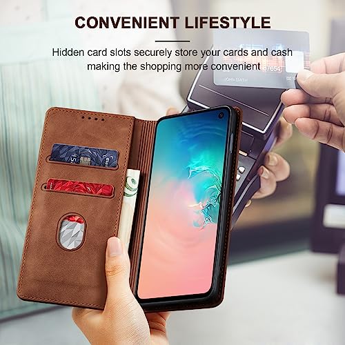 Image of Jasonyu Flip Wallet Case for Samsung Galaxy S10e,Brown