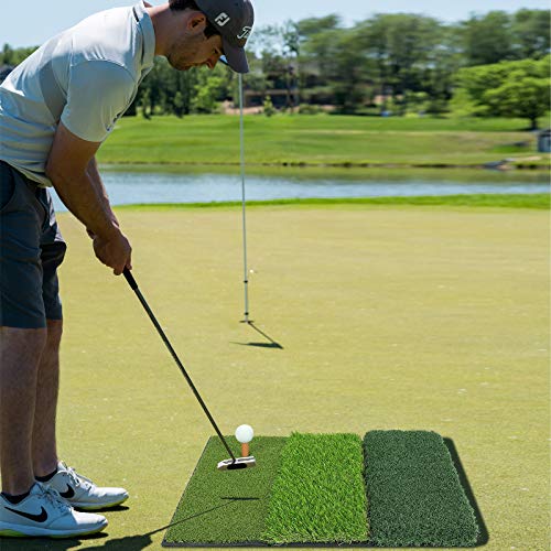 Asgens-Alfombra-de-Bateo-de-Golf-Tri-Turf-Alfombrilla-de-Goma-para-Practica-de-Golf-Basica-para-Montar-Ayuda-de-Entrenamiento-Portatil-para-Golfistas64-x-41cm