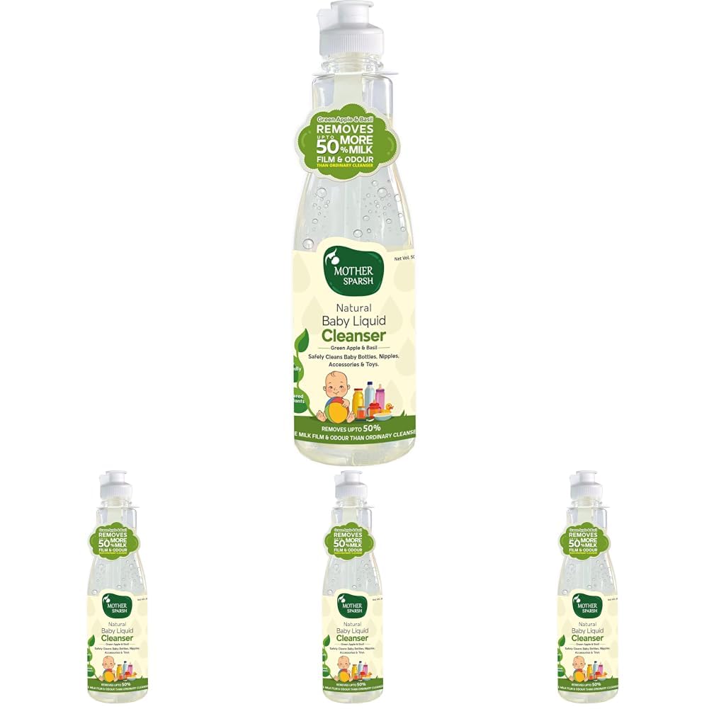 Mother Sparsh Plant Powered Natural Baby Liquid Cleanser with Basil & Green Apple Extract | for Baby Bottles, Nipples, Accessories and Toys Cleaning - 500ml (Pack of 4)-image-25