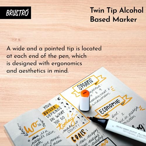 Image of BRUSTRO Twin Tip Alcohol Based Marker (Pack of 2) |Blue (Mint Green Light)|Tip Size - Broad 1-7mm line,Fine 0.7mm|Smudge-Proof,Waterproof, Ideal for Texturing, Sketching,Graffiti,Comic Artist,