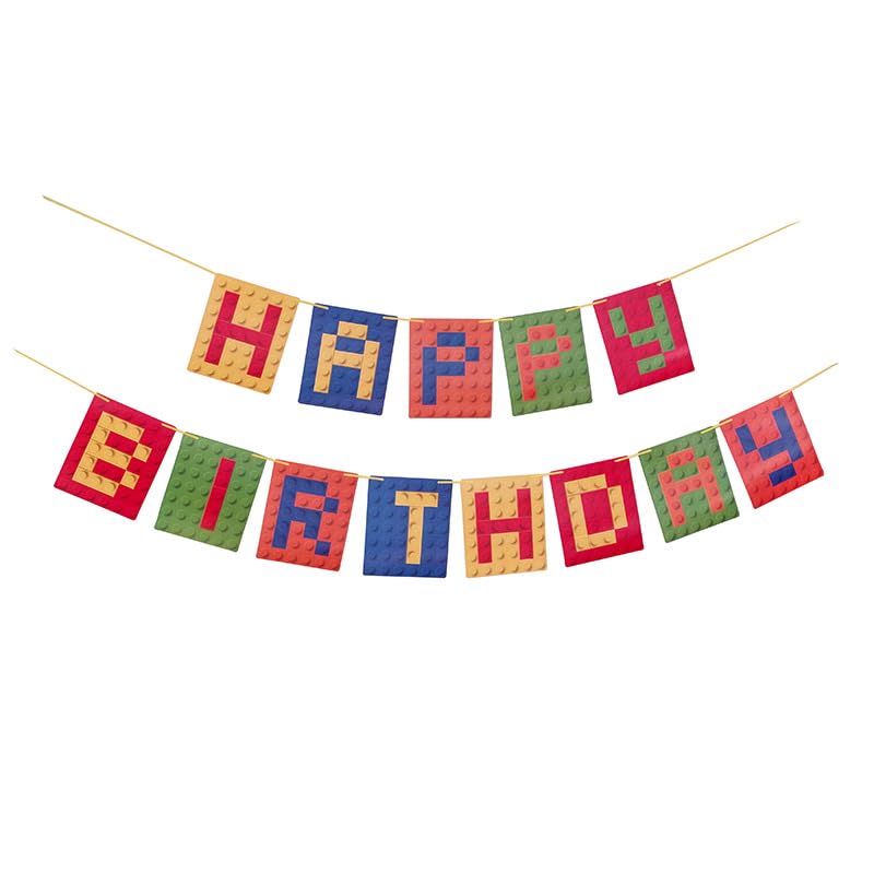 Building Block Happy Birthday Banner Building Block Birthday Party Decorations Building Bricks Garland Party Banner Blocks Theme Birthday Party Supplies(Style-4)