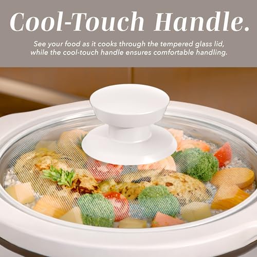 Image of COOK WITH COLOR 2QT Mini Electric Round Slow Cooker - Adjustable Settings, Removable Stoneware Pot, Tempered Glass Lid, Dishwasher Safe, Cool-Touch Side Handles, Cream