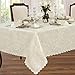 Newbridge Spring and Easter Portofino Scalloped Damask Fabric Tablecloth, 60 x 102 Inch Rectangle, Ivory, Wrinkle and Stain Resistant Fine Dining Holiday Party Table Cover