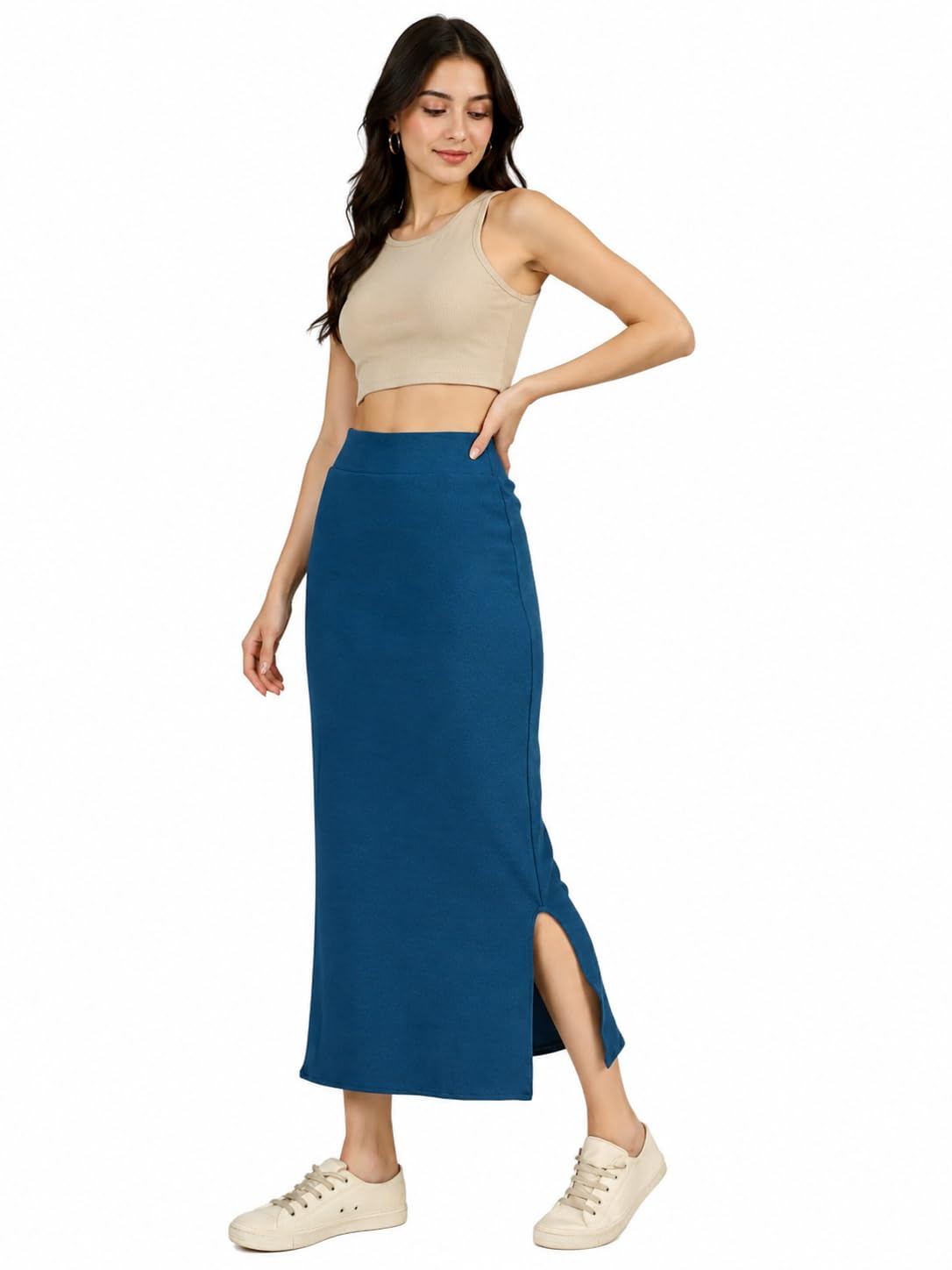 Massey Trendz Women's Teal Blue High-Waist Midi Pencil Skirt-picture-30