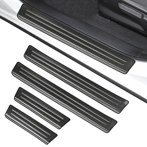Hugeek 4PCS Door Sill Protector Compatible with Subaru 2024 2025 Crosstrek Impreza Accessories Carbon Fiber Texture Stainless Steel Material Auto Door Entry Guards