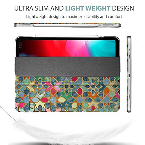 Image of DuraSafe Cases iPad PRO 11 Inch 1st [ PRO 11 2018 1 Gen ] A1980 A1934 A2013 A1979 MTXN2HN /A MTXP2HN /A MTXR2HN /A Trifold Printed Hard Smart PC Transparent Back Cover - Damask