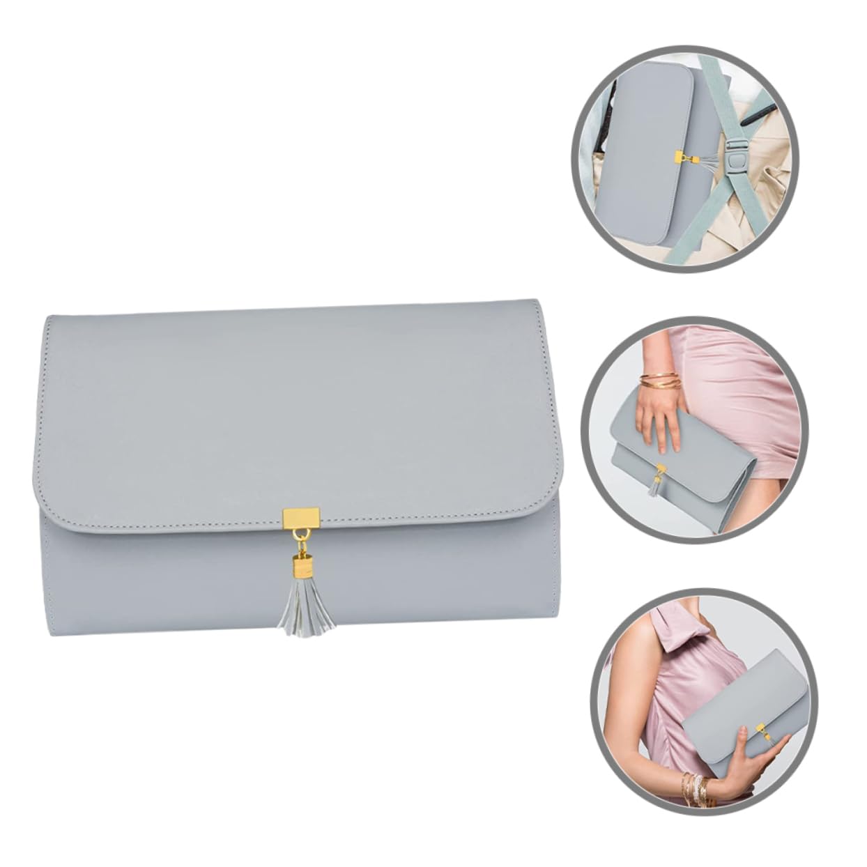 Borsa a Rullo per Organizer per Gioielli, Rotolo Pieghevole per Gioielliere Grande Capacità e Pratico Portatile,per Più Collane, Braccialetti,Grigio,Flannel