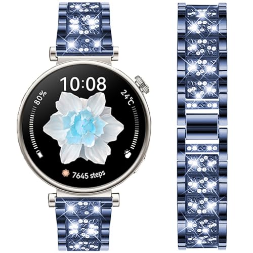 Bands Compatible with Huawei Watch GT4 41mm / Fossil Women's Gen 6 / Gen 5E 42mm / Garmin Venu 3S / Venu 2S, 18mm Bling Rhinestone Diamond Metal Replacement Bands for Women Men