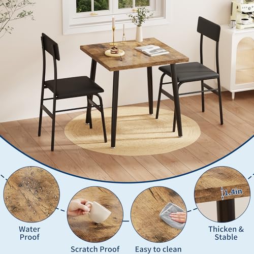 Image of IDEALHOUSE Small Dining Table Set for 2, 3 Piece Kitchen Table Set with 2 Upholstered Chairs, Breakfast Table for Samll Space, Dining Room, Apartment, Restaurant, Rustic Brown