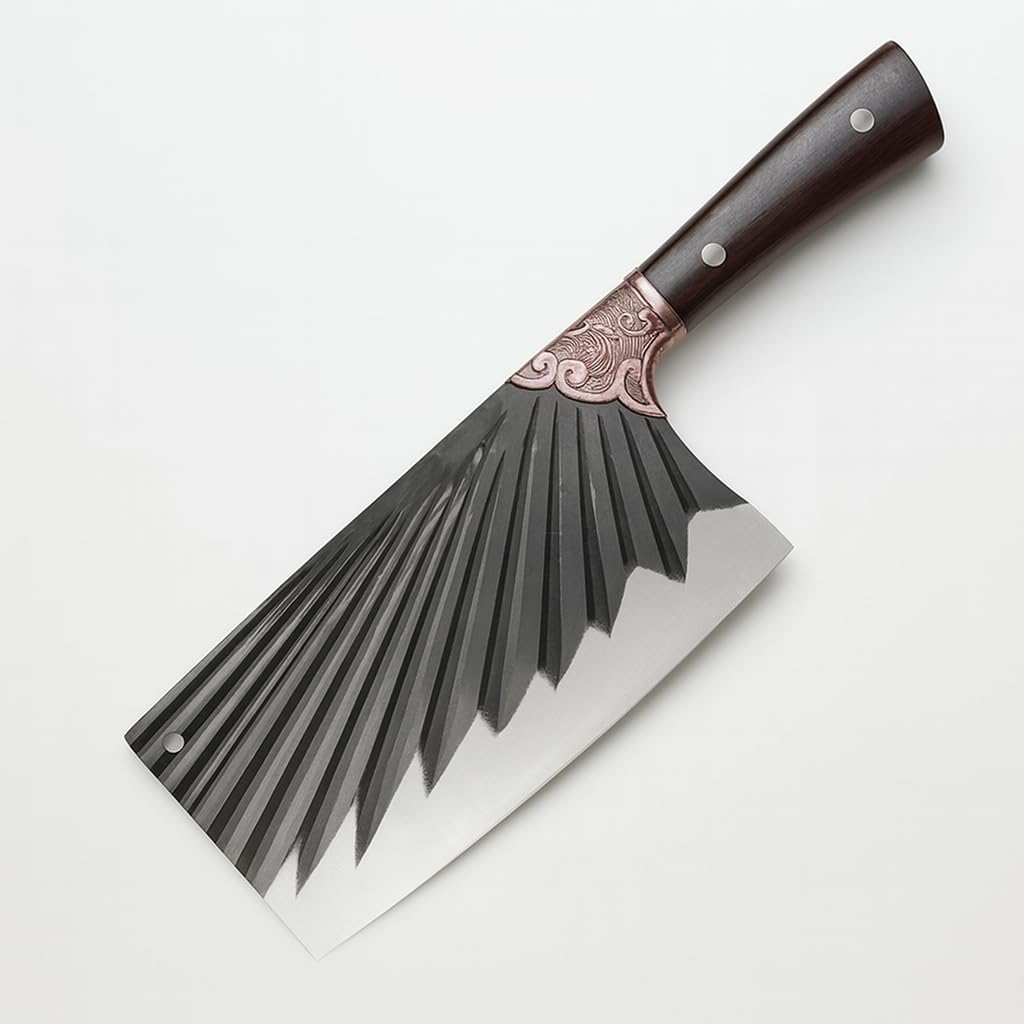 Professional Etched Pattern Traditional Bolster Stamped Double Bevel Cleaver Knife