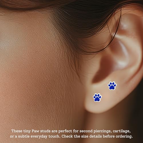 925 Sterling Silver Paw Print Stud Earrings, Dainty Tiny Pet Lover Jewelry Gift3