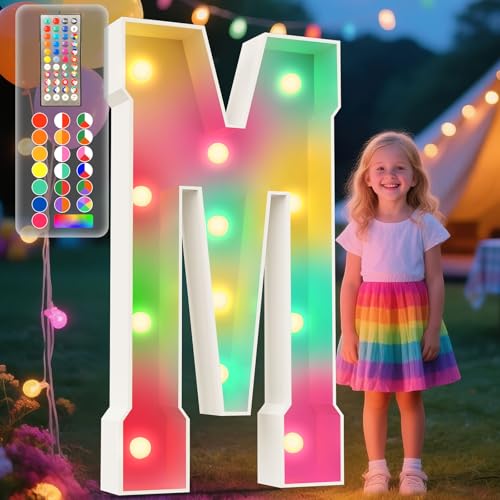 Image of Ledido 4FT Colorful Marquee Light Up Letter M for Party | 34 Colors Changing Marquee Letter 4 Feet Tall with Remote, Big Letters for Party Wedding Graduation Birthday Decorations