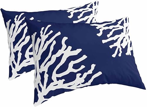 Fundas de almohada de tamaño estándar, color azul marino y coral, 2 paquetes de fundas de almohada suaves para cama, fundas decorativas de lujo,
