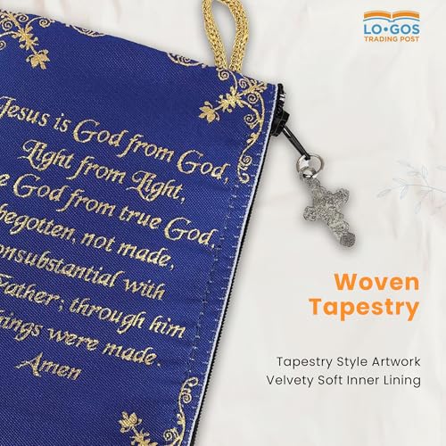 Image of Catholic Rosary Pouch, 4 inch x 6 inch Jewelry & Coin Purse with Cross, Small Woven Tapestry Icon Bag, Bolsa de Rosario Catolico para Joyeria, Devine Mercy of Jesus & Jesus is God, 4 x 6 Inch