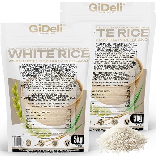 GiDeli Weißer Reis 2 x 5kg - ideal für die Express-eropäische Küche - Langkornreis mit neutralem Geschmack - für leicht verdauliche Kost, Suppen sowie als Beilage zu Fleischgerichten und Soßen