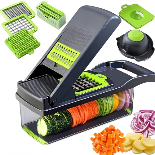 Cortador De Verduras, Cortador De Mandolina - Cortador De Verduras Y Frutas De Cocina Multifunción Cortador De Ensalada De Patatas Y Cebolla Con Cesta De Drenaje Protector De Mano Y Cepillo Limpieza