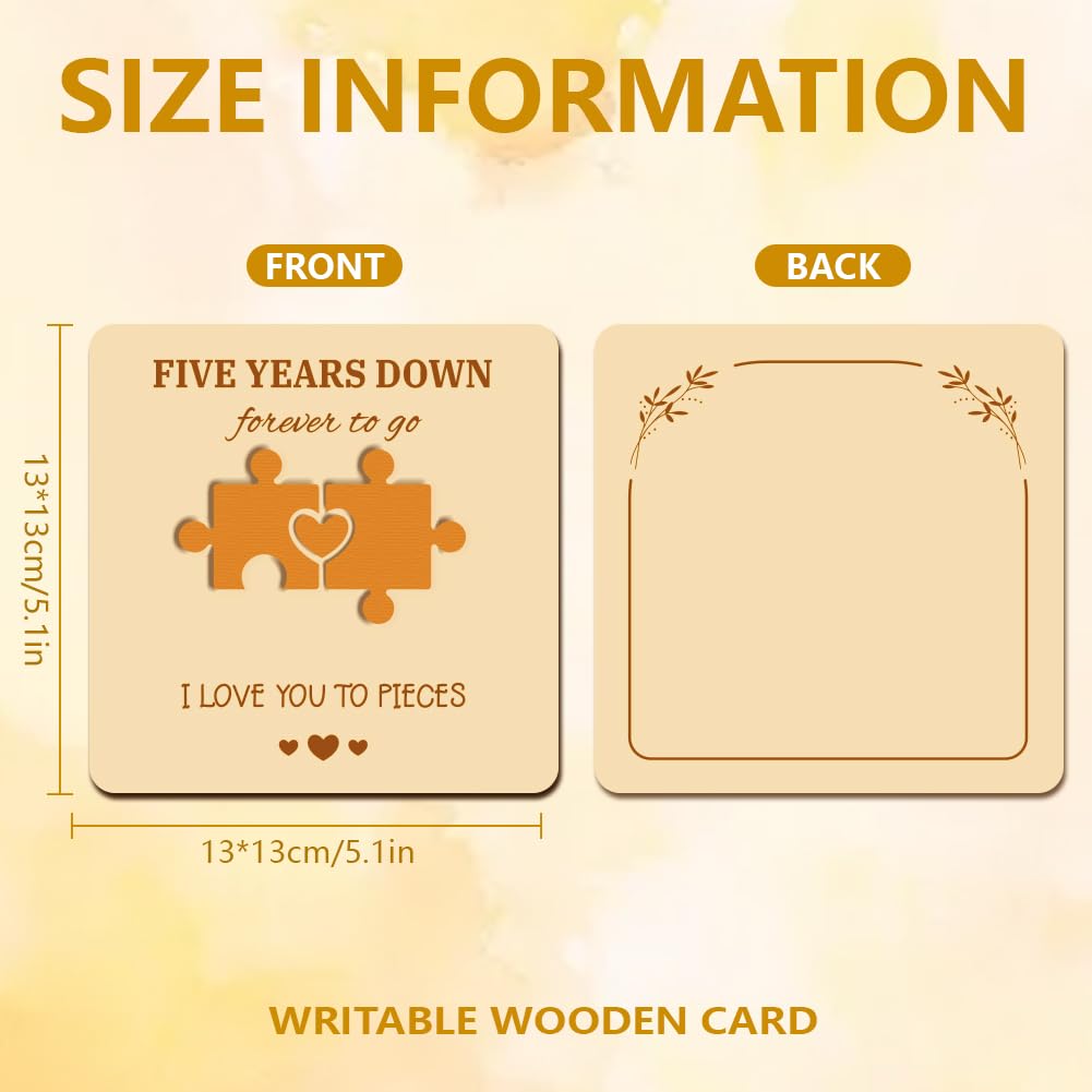 WADORN Holzkarte Zum 5. Jahrestag – Personalisierbare Jubiläumskarte Für Paare, 13x13 Cm, Mit Liebesherz-Design