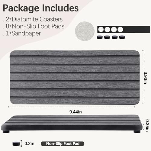 Image of NiuYichee 2 PCS Water Absorbent diatomite Coasters, 9.5 inch x 4 inch Water Absorbing Stone Tray for Sink, Stone Drying mat for Kitchen Counter, Stone soap Tray Used for Hand Soaps & toiletries & Plants