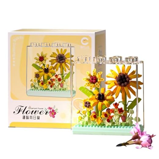 Darryy Super Mini Flower Box, Ensemble de Blocs de Construction de Fleurs, Bloc de Construction de Bouquet avec boîtes d'emballage exquises, Bon Cadeau, Fleurs préservées (Tournesol)