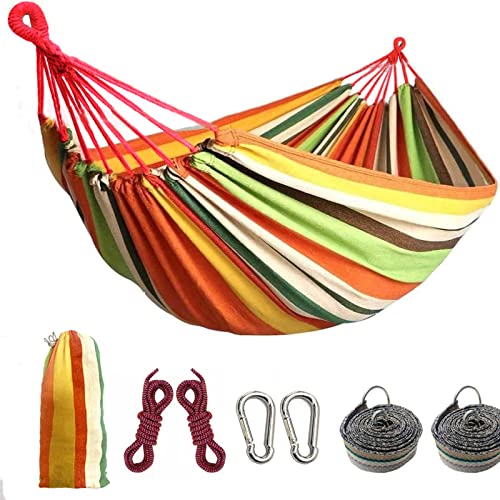 Colel Hammock, Cotton Canvas Hammock 450Lbs Portable Camping Hammock With Carrying Bag Metal Carabiner Ropes For Travel Patio Garden (Orange) #TOP3