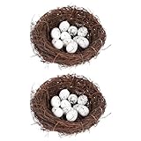 Gadpiparty 2 Set Bird Nest, Artificial Bird Nest Decor with Eggs, Easter Ornament for Party DIY Home Decoration (4pcs 4 Inch, 12pcs Eggs)