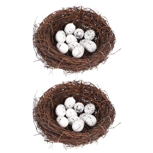 Gadpiparty 2 Set Bird Nest, Artificial Bird Nest Decor with Eggs, Easter Ornament for Party DIY Home Decoration (4pcs 4 Inch, 12pcs Eggs)