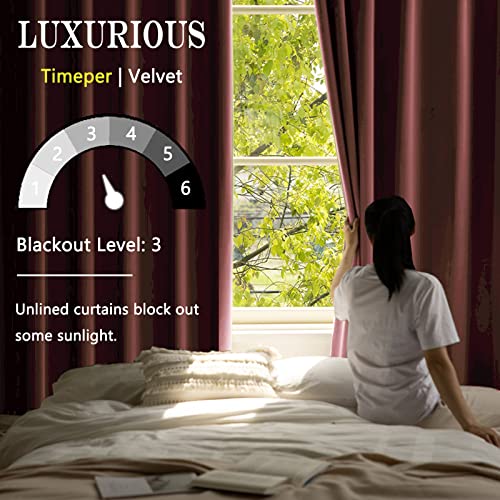 Timeper Pink Velvet Curtains - 96 Inches Long Wild Rose Room Darkening Window Drapes For Classroom/Baby Sleeping, Rod Pocket Back Tab, 52W X 96L, Set Of 2 Panels #TOP4