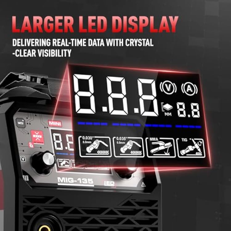 ANDELI 135Amp MIG Welder 110V Portable Gasless Welder Flux MIG/Lift Tig/Stick 3-in-1 Multiprocess Welder LED Digital Display Welding Machine IGBT Inverter Welder