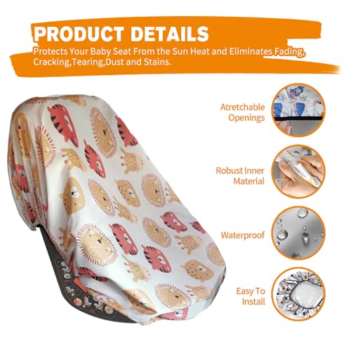 Image of Car Seat Sun Shade Cover Baby Car Seat Sun Shade Cover, Keeps Toddler's Seat Cool,Covers and Blocks Out Heat & Sun, Protection from UV Sunlight (Animal)
