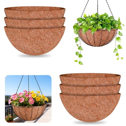 Halatool 6PCS 14 Inch Coconut Liners for Planters Hanging Basket Liners 100% Natural Coconut Husk Planter Liner for Flowers Vegetables Indoor Outdoor Decor