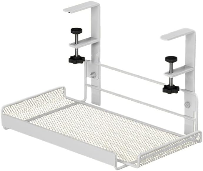 Carbon Steel Under Desk Cable Management Rack, No-Drill Wire Organiser Office Tray for Computer Cord Storage, Table Edge Cable Holder for Home or Workplace(White-L)