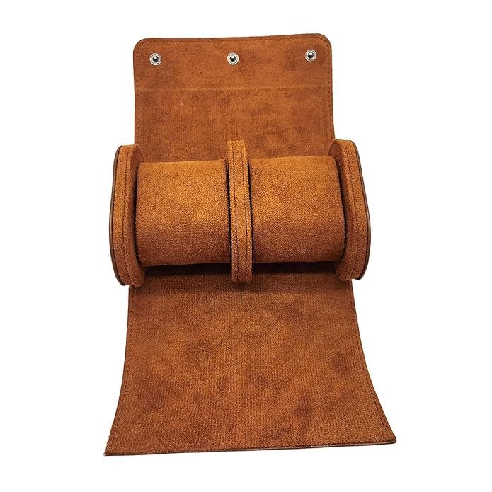 Image of Zollyss Zolyss Luxury Watch Travel Case, Brown Leather, Roll Organizer with Snap Closure (2 Slot)