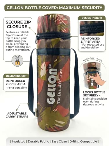 Image of Gellon Zip Bottle Cover In Teflon Coating Polyester Cloth For 750 ML, 1 L to 1.5 Litre Water Proof Drawstring Closer For Travel, Hiking, Office & School Kids In Military 2 Pattern
